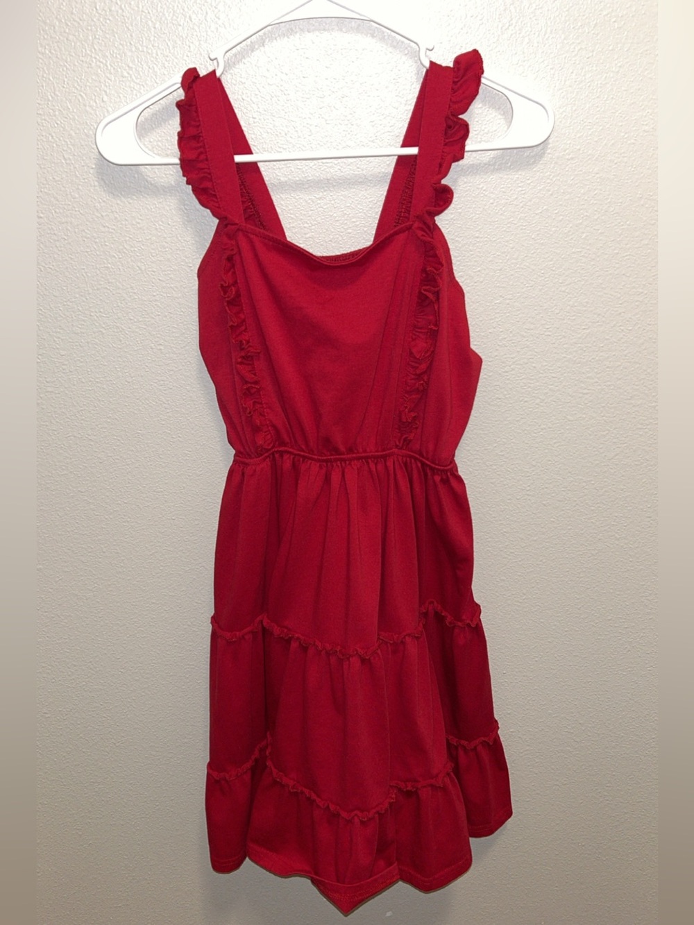 Tiered Ruffle Strap Casual Dress - Red